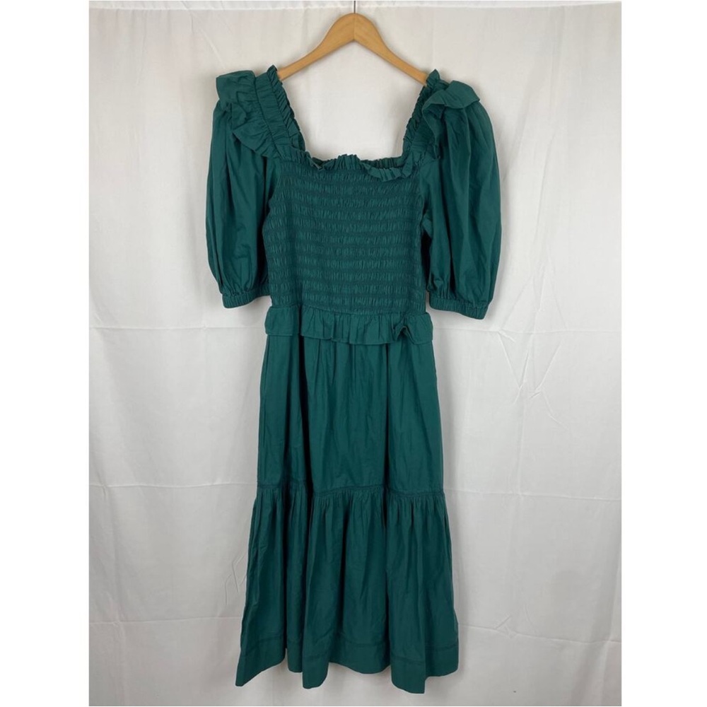 Sea New York Women's Sibylle Ruffled Smocked Midi Dress Green Size M